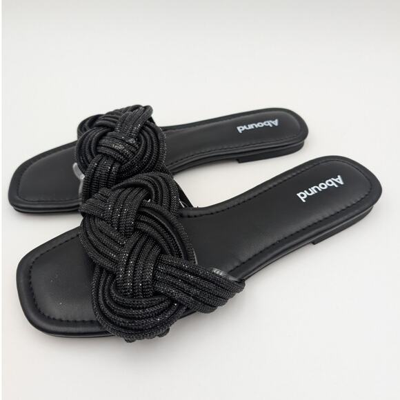 Abound Imani Flat Sandals Rhinestone Slip-On Women's Black Size US9.5 EU40 - Picture 1 of 11